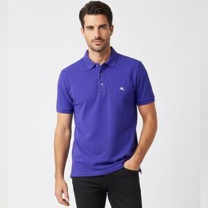 ETRO Milano Italy Men’s Purple Piqué Cotton Polo Shirt Pegaso Logo XL Luxury